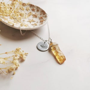 Citrine Bee Necklace, Honey, Crystal Pendant, Silver Jewellery, Gift for Her