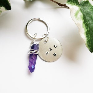 Personalised Initial Keyring with Crystal Metal Stamped Valentines Gift Gift for Couples