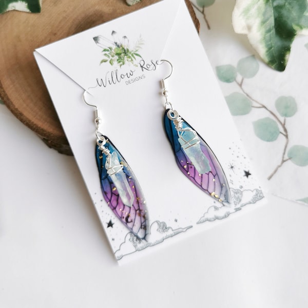 Aqua Quartz Fairy Wing Earrings