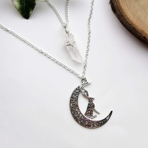 Moon Gazing Hare Crystal Double Layered Necklace