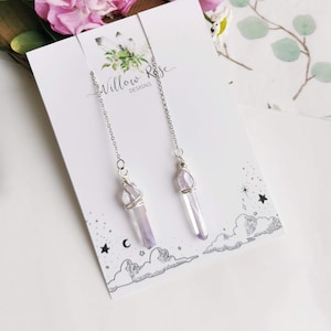 Lavender Aura Quartz / Threader Earrings / Dangle / Bridal / Purple Crystal / Wedding Jewellery