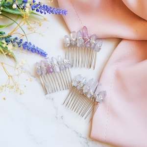 Lavender Aura Quartz / Hair Comb / Bridal Accessories / Bridesmaid Jewellery / 12 Toothed Comb / Purple Crystal