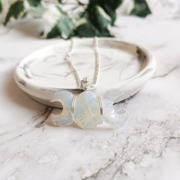 Triple Moon Goddess Necklace | Opalite Crystal | Maiden Mother Crown | Pagan | Moon Phases | Magical