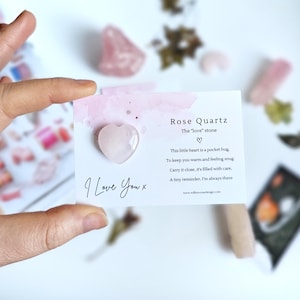 Hartkaart rozenkwarts, zakcadeau, token, Valentijnsdag, liefde, kristal, edelsteen, roze, cadeau voor haar, Moederdag, klein cadeautje, verwijderbaar