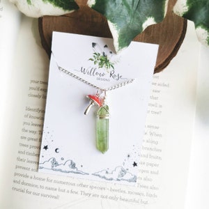 Toadstool and Green Apple Aura Quartz Necklace // Quirky Jewellery // Countryside Accessories