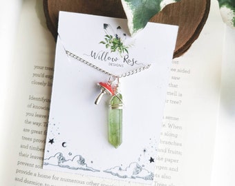 Toadstool and Green Apple Aura Quartz Necklace // Quirky Jewellery // Countryside Accessories