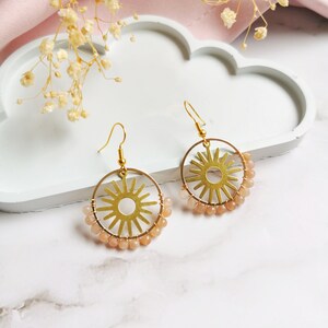 Sunstone Earrings, Sunshine, Brass, Golden, Boho