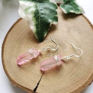 Roze Aura Quartz Oorbellen / Crystal Oorbellen / Edelstenen