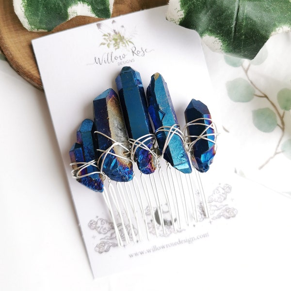 Cobalt Blue Crystal Hair Comb / Bridal Accessory / Bun Grip