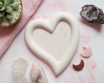 Heart Trinket Tray, Jewellery Dish, Jesmonite, Concrete, Modern Decor, White, Minimalism, Storage, New Home, Valentine, Love, Ring Dish