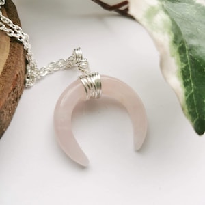 Rose Quartz Crescent Moon Necklace Healing Pendant