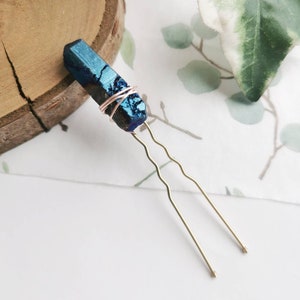 Cobalt Aura Quartz Hair Pin / Bun Grip / Bridal Accessory
