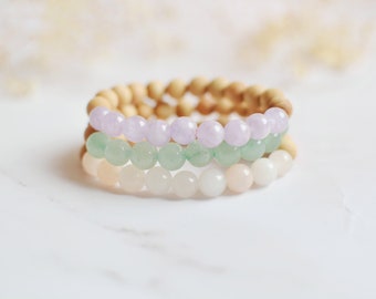 Crystal and Cedar Bracelets // Pastel, Green Aventurine, Pink Aventurine, Lavender Jade, Easter Alternative