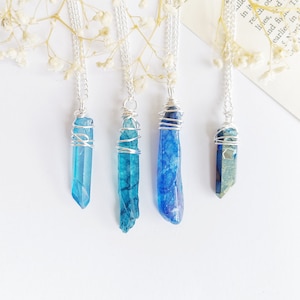 Blauwe Aura Quartz Crystal Ketting / Ocean Collection /