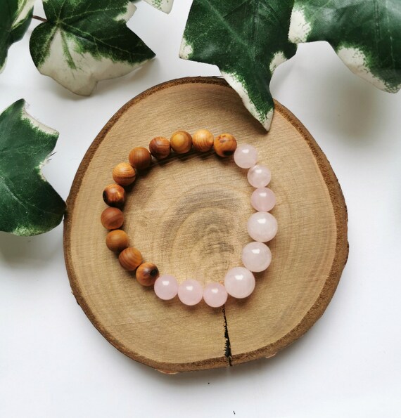 Rose Quartz Cedar Gemstone Bracelet Etsy