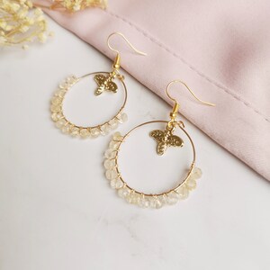 Citrien Bee Hoop Oorbellen, Edelstenen, Kristallen, Gouden Sieraden, Cadeau voor Haar, Cottagecore