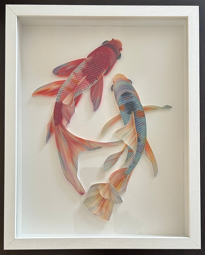 Quilled Fish Wall Art Koi Fish 3D Framed Paper Art Covered Etsy