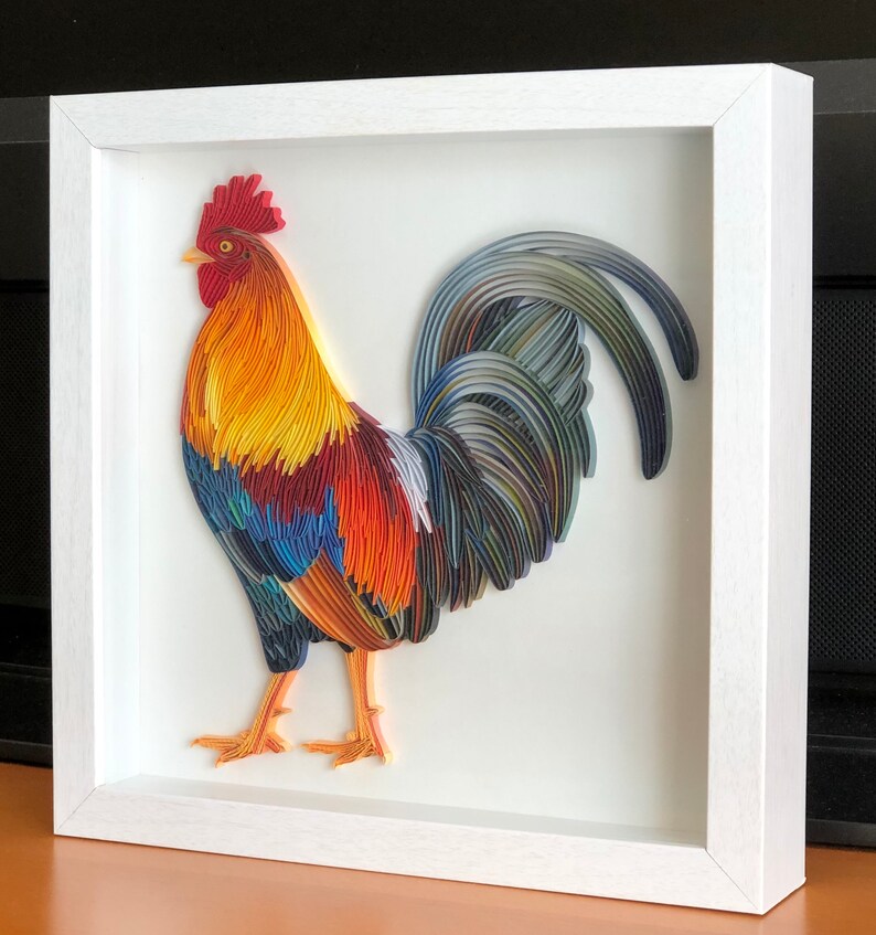 Quilled Rooster 3D Framed Paper Art Covered With Glass Etsy