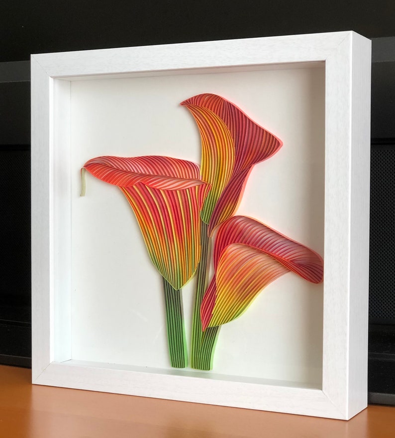 Quilled Flower Wall Art Calla Lilies 3D Framed Paper Art Etsy