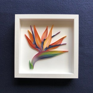 Quilled Flower Wall Art,  Bird of Paradise, Covered with Glass, Unique Gift for Anniversary, Wedding, Birthday