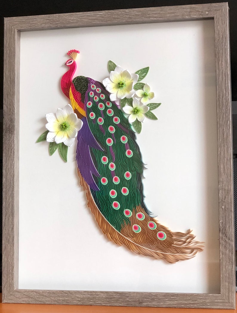 Quilled Bird Red Peacock 3D Framed Paper Art Covered With Etsy