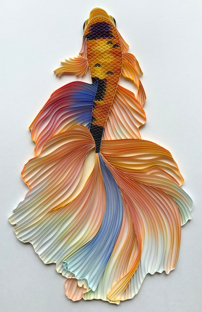 Quilled Wall Art Betta Fish 3D Framed Paper Art Covered Etsy