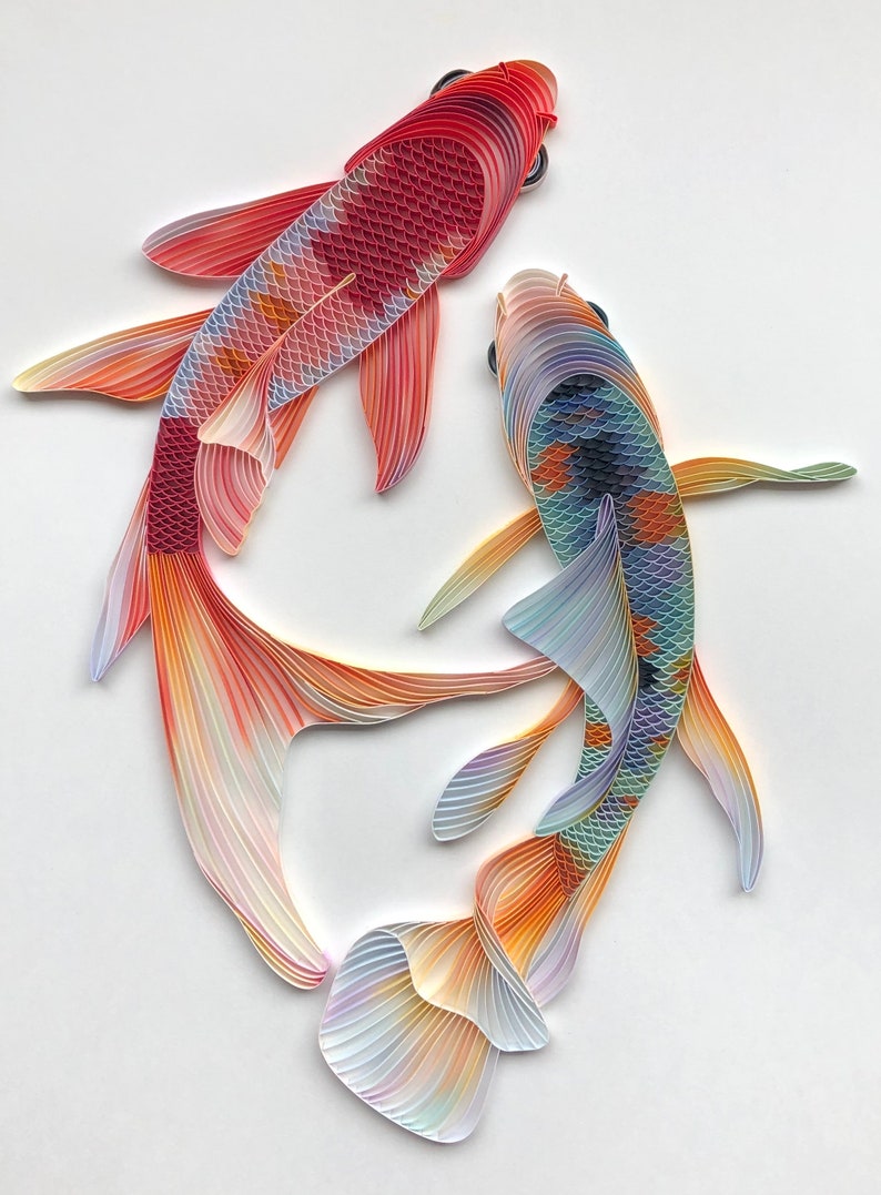 Quilled Fish Wall Art Koi Fish 3D Framed Paper Art Covered Etsy