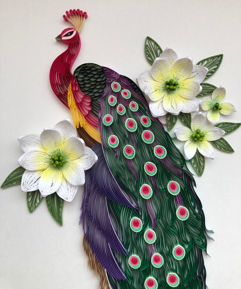 Quilled Bird Red Peacock 3D Framed Paper Art Covered With Etsy