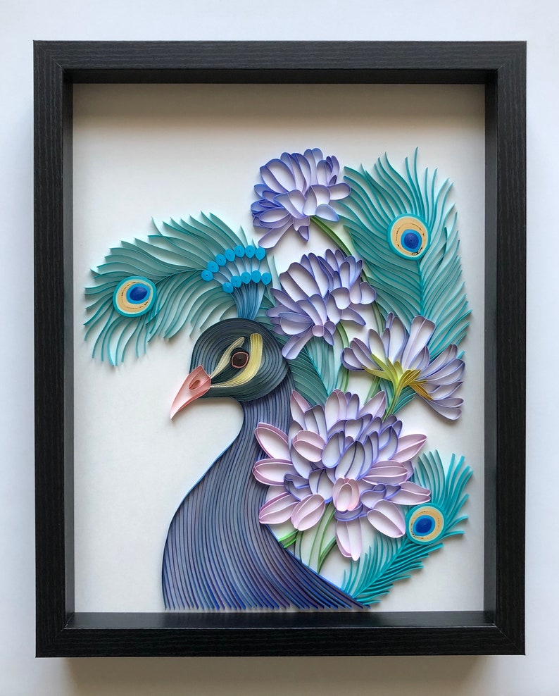 Quilled Bird and Flower Wall Art Peacock 3D Framed Paper Etsy