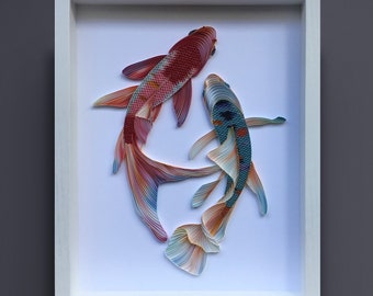 Quilled Fish Wall Art, koivissen, 3D ingelijste papierkunst, bedekt met glas, uniek cadeau voor jubileum, bruiloft en verjaardag