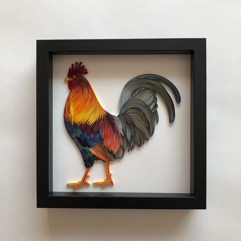 Quilled Rooster 3D Framed Paper Art Covered With Glass Etsy