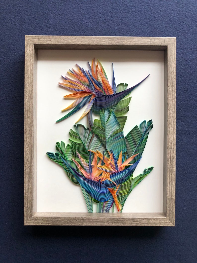 Quilled Flower Wall Art Bird of Paradise 3D Framed Paper Etsy