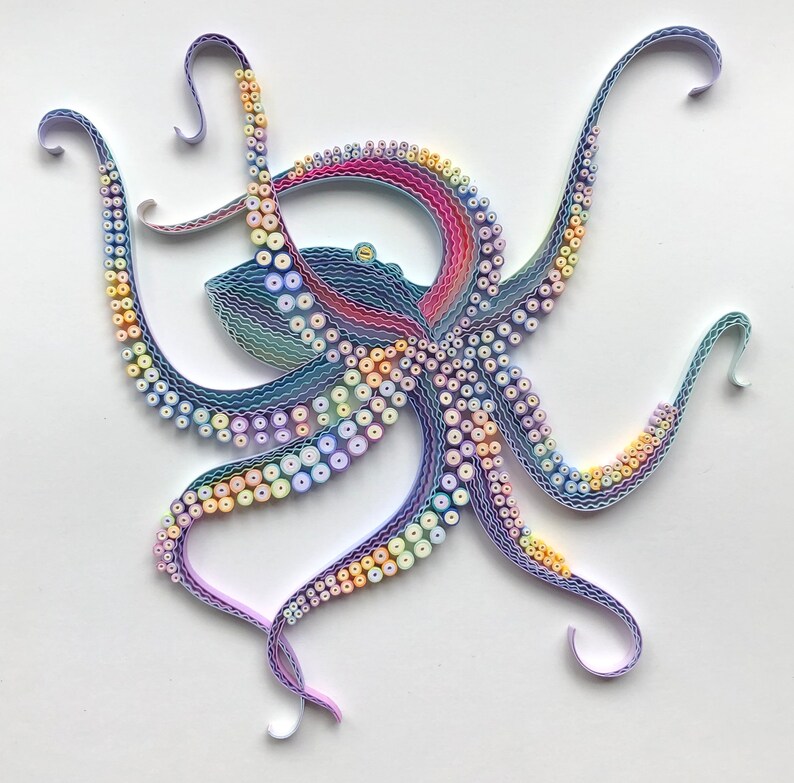 Quilled Wall Art Rainbow Octopus 3D Framed Paper Painting Etsy