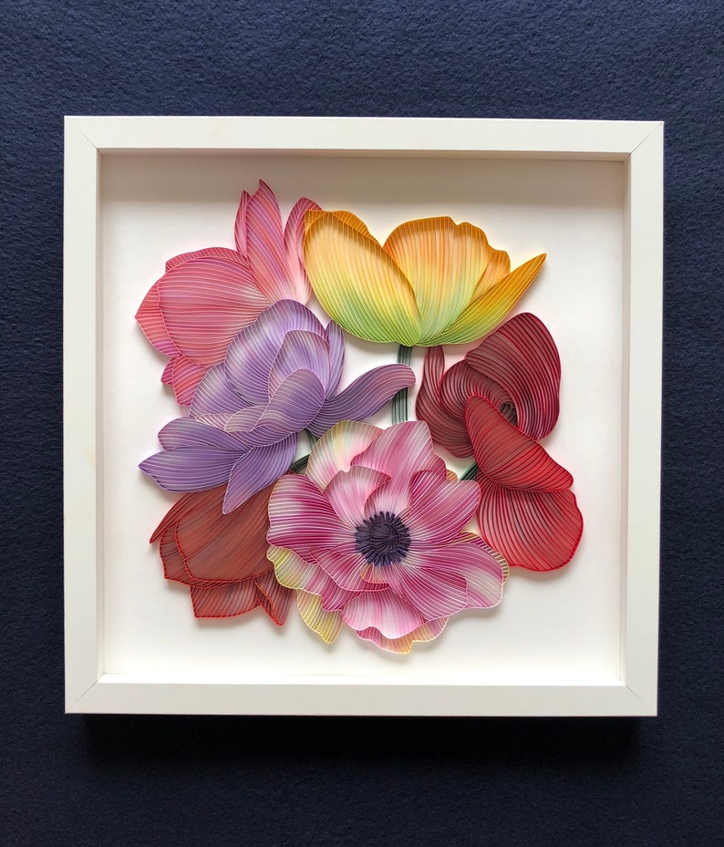 Quilled Flower Wall Art 3D Art Paper Painting Framed With Etsy