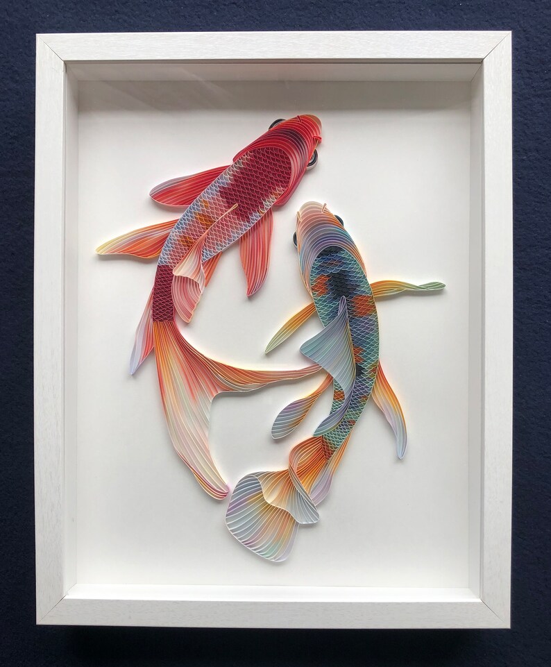 Quilled Fish Wall Art Koi Fish 3D Framed Paper Art Covered Etsy