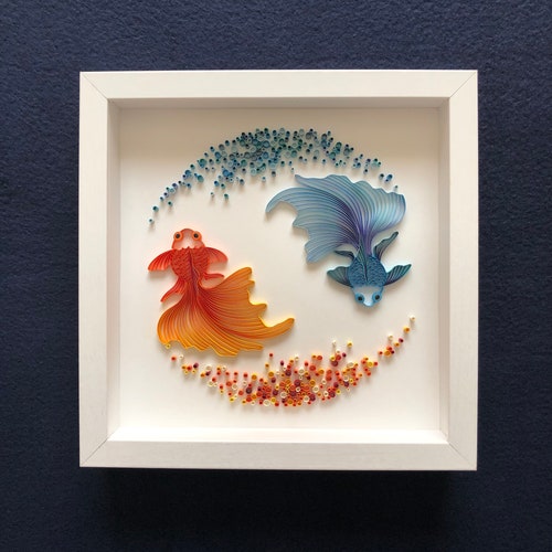 Quilled Fish Wall Art Koi Fish 3D Framed Paper Art Covered Etsy