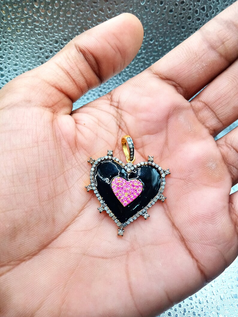 Buy Handmade Ruby Heart Necklace Pave Diamond & 925 Sterling Online in