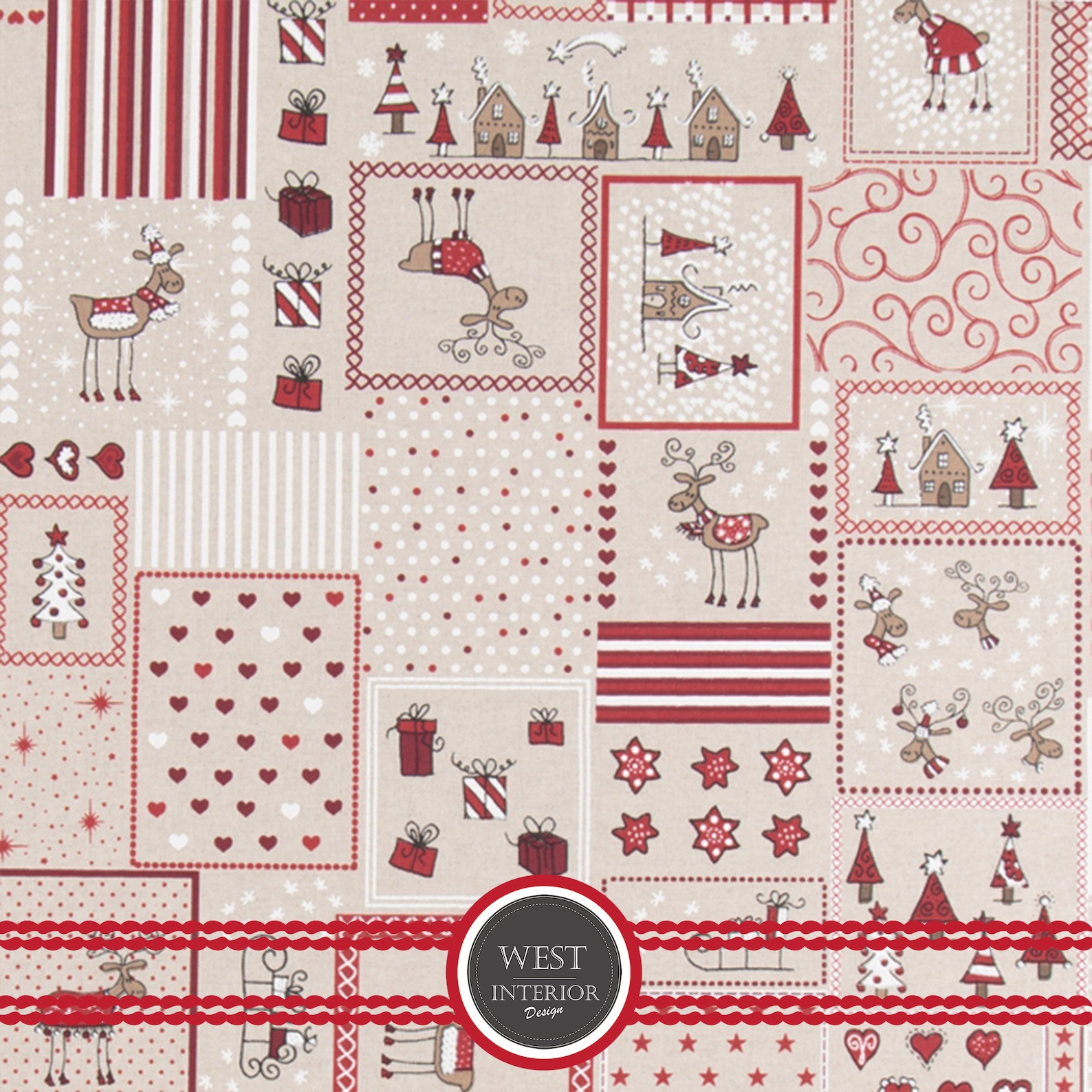 Christmas Linen Fabric by the Metre. Reindeers Penguins Etsy UK