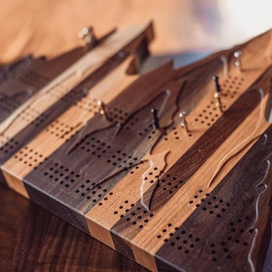 Handmade Mountain-Shaped Cribbage Board | Rustic Wooden Crib Board | Unique Outdoor-Inspired Cribbage Game | Artisan Wood Crib Board Gift