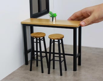 Dollhouse Loft Bar table with chairs, 1-6 scale