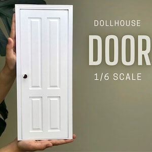 1/6 scale DollHouse Internal Door with doorhandle, white painted, 4 panel Miniature Wooden doors