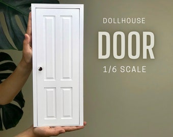 1/6 scale DollHouse Internal Door with doorhandle, white painted, 4 panel Miniature Wooden doors