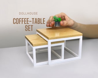 Miniature Set of 2 Coffee table for Dollhouse 1/6 scale