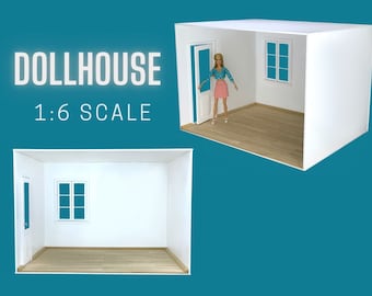 1/6 Scale Dollhouse Diorama Box: White Painted Room with Wood Floor