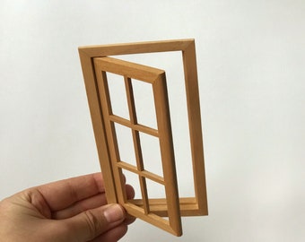 1/12 Scale Dollhouse Window: Wood Miniature, Opening Glass Window