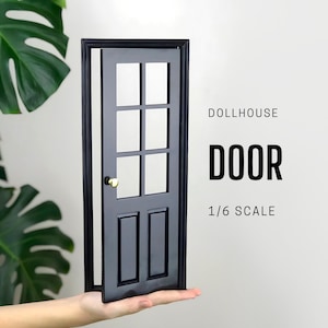 1/6 scale 8 panel DollHouse Door with glass, Black painted, Miniature 1-6 scale door, fairy garden door, roombox doors