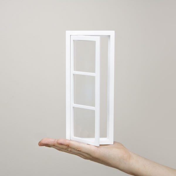 1/6 Scale Dollhouse Window: Miniature White Wood Frame with Glass