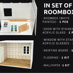 1/12 Scale Dollhouse Roombox: White MDF with Window & Door image 2
