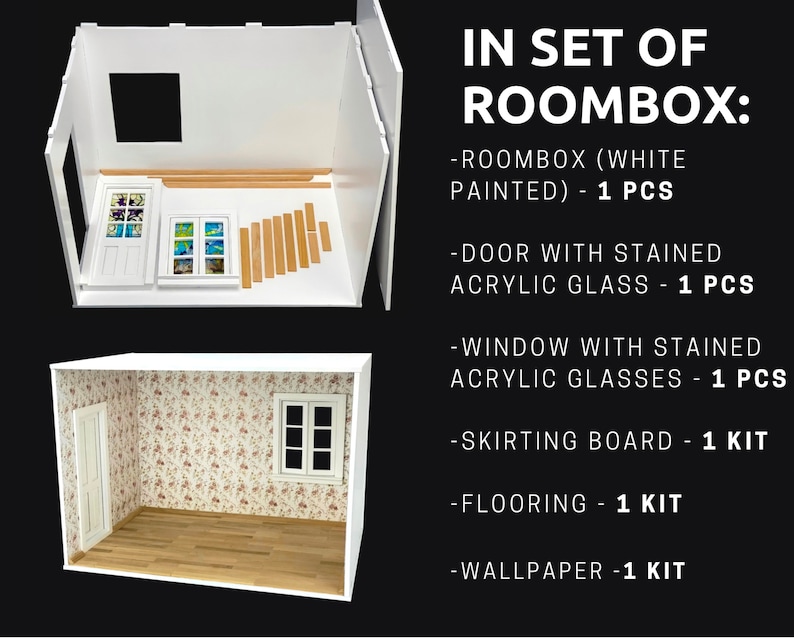 1/12 Scale Dollhouse Roombox: White MDF with Window & Door image 2