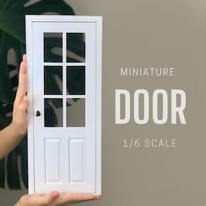 1/6 scale 8 panel DollHouse Door with glass, White painted, Miniature 1-6 scale door, fairy garden door, roombox doors
